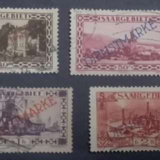Saar 1927 34 official series. Sc O20a - O26 without O24 ( 75c ). Set of 6 stamps.